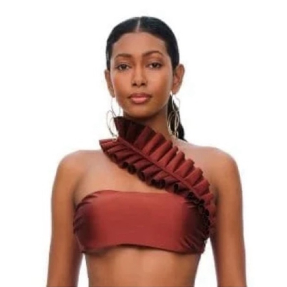 Andrea Iyamah Liva Bandeau One-Shoulder Ruffle Bikini Top Size Small NWT - Picture 4 of 10